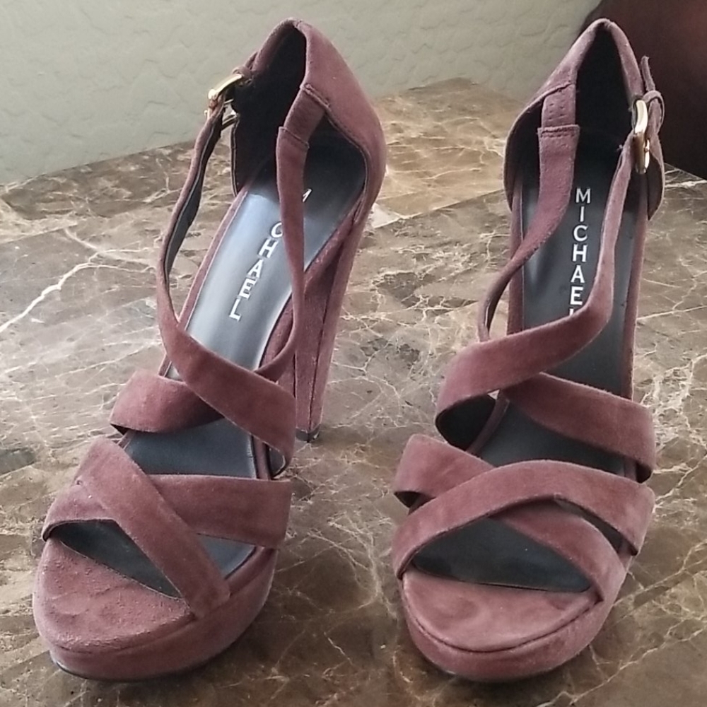 Brown suede platform heels